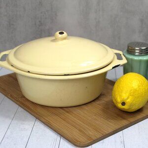 Vintage Yellow Enamelware Pot with Lid - "Bumper Harvest" Brand